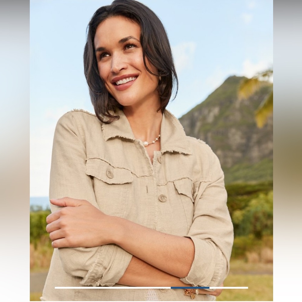 Tommy Bahama ~ Two Palms Linen Raw-Edge Jacket (Size) Small (Color) Natural